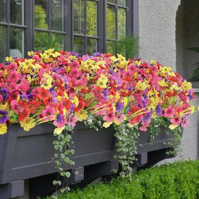 16 حزمًا مصطنعة في الهواء الطلق الزهور الوطنية المركزية للأشعة فوق البنفسجية ، زهور صيفية مزيفة مقاومة للديكور الخارجي في الرابع من يوليو (ملون) in Kuwait