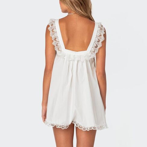 Women Y2K Lace Trim Slip Dress Casual Bow Tie Pleated Ruffle Tunic Dress Summer Outgoing Solid Color Short Sundress in Saudi Arabia