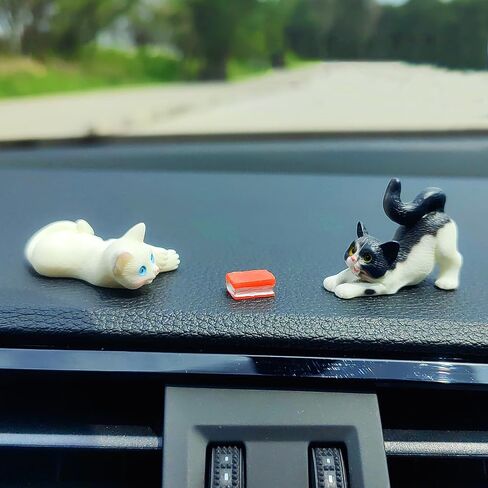 زخارف Cat Cat Car اللطيفة للوحة القيادة والقطط المضحكة والأسماك التي تلعب إكسسوارات مرآة مرآة خلفية الديكور الشاشة ، وملحقات سيارة Dashboard Decor Interior (القطط الصفراء مع وعاء السمك) in Saudi Arabia