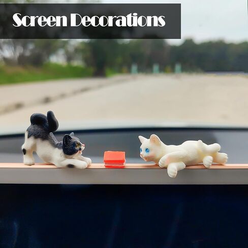 زخارف Cat Cat Car اللطيفة للوحة القيادة والقطط المضحكة والأسماك التي تلعب إكسسوارات مرآة مرآة خلفية الديكور الشاشة ، وملحقات سيارة Dashboard Decor Interior (القطط الصفراء مع وعاء السمك) in Saudi Arabia