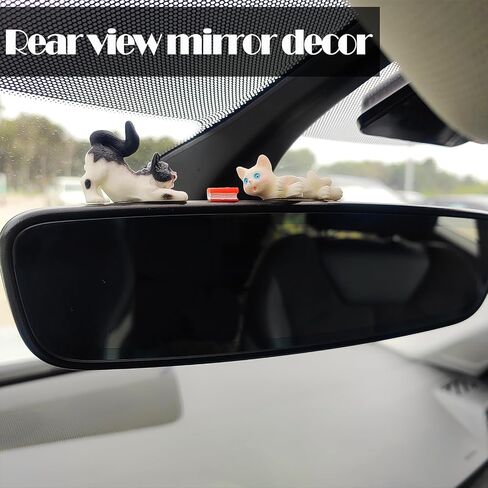 زخارف Cat Cat Car اللطيفة للوحة القيادة والقطط المضحكة والأسماك التي تلعب إكسسوارات مرآة مرآة خلفية الديكور الشاشة ، وملحقات سيارة Dashboard Decor Interior (القطط الصفراء مع وعاء السمك) in Saudi Arabia