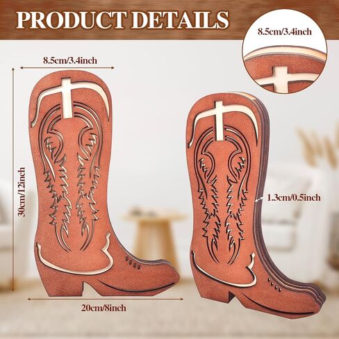 2 Pcs Wood Cowboy Boot Vase for Flowers Faux Greenery, Cowgirl Boot Decor, Western Wall Decor for Bathroom, Bedroom, Kitchen(Retro Style) in Kuwait