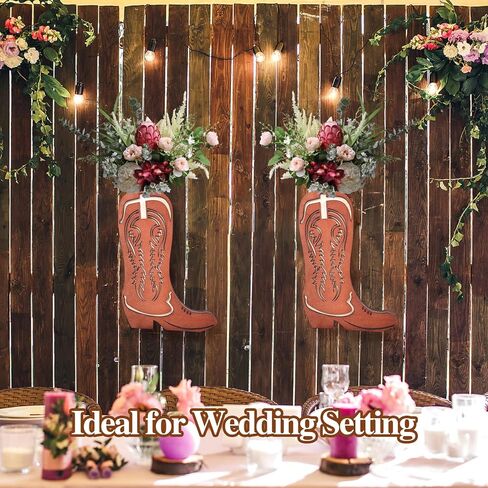 2 Pcs Wood Cowboy Boot Vase for Flowers Faux Greenery, Cowgirl Boot Decor, Western Wall Decor for Bathroom, Bedroom, Kitchen(Retro Style) in Kuwait