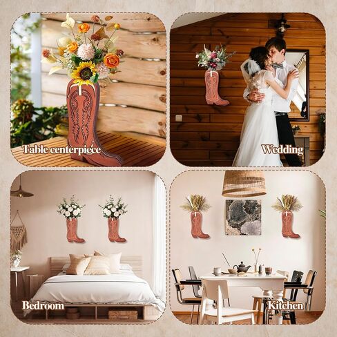 2 Pcs Wood Cowboy Boot Vase for Flowers Faux Greenery, Cowgirl Boot Decor, Western Wall Decor for Bathroom, Bedroom, Kitchen(Retro Style) in Kuwait