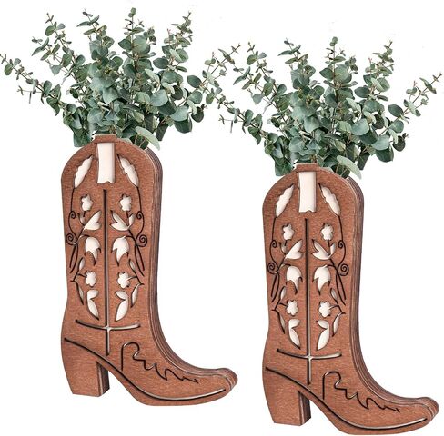 2 PCS Wood Cowboy Boot Vase for Flowers Faux Greenery ، Cowgirl Boot Decor ، Decor Western Wall Decor in Kuwait