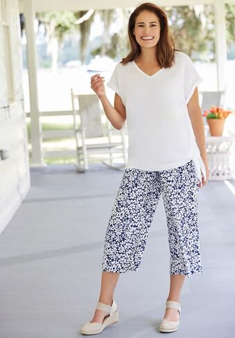 Woman Within Plus Size Pull-On Elastic-Waist Soft Capri in Kuwait