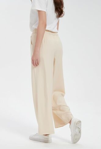 Tronjori Women Linen Blend Palazzo Pants Summer Boho Wide Leg High Weist Lounge Pant مع الرباط in Kuwait