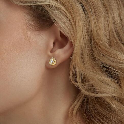 Rose Flower Earrings for Women - Sterling Silver Classic Stud Earrings Hypoallergenic Cubic Zirconia Rose Earrings Lightweight Sparkle Earrings for Mother Wife Gift for Birthday Christmas Anniversary in Saudi Arabia