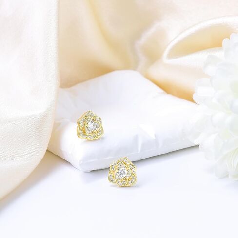 Rose Flower Earrings for Women - Sterling Silver Classic Stud Earrings Hypoallergenic Cubic Zirconia Rose Earrings Lightweight Sparkle Earrings for Mother Wife Gift for Birthday Christmas Anniversary in Saudi Arabia