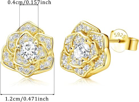 Rose Flower Earrings for Women - Sterling Silver Classic Stud Earrings Hypoallergenic Cubic Zirconia Rose Earrings Lightweight Sparkle Earrings for Mother Wife Gift for Birthday Christmas Anniversary in Saudi Arabia
