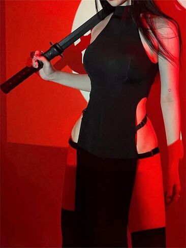 Alyweatry Halloween Women Ninja Sexy Romper Costume Anime Cosplay Dragon Ninja Warrior Costume in Saudi Arabia