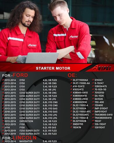 19247 New Starter Motor Fit for: -ford F150 2013 2014 2015 5.0 V8 E150 Expedition350 F250 F350 Super Duty 13-19 ، for: -lincoln Navigator 2013-2014 4.6L 5.4L 6.2L 6.8L V8 V10 OE DL3T11000AA in Kuwait
