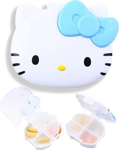 San -Rio Kitty & Mymelody Pill Box - 4 Compartment Weekly Pill Organizer - Fun Medicine Pill Organizer - علبة حبوب منع الحمل متينة مع Snap Closure (Kitty + Mymeloday) in Kuwait