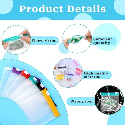 12 Pieces Zippered Pill Pouch Reusable Pill Pouch Bags Storage Pouches with Slide Lock Pill Bags Small Portable Pill Baggies with Label Paper Travel Plastic Pill Bags for Pills Small Items in Saudi Arabia