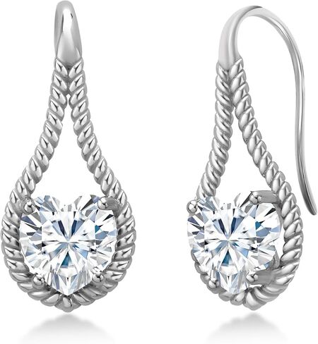 Gem Stone King 2.74 Cttw White Moissanite Dangle Earrings For Women | 925 Sterling Silver | Gemstone Birthstone | Heart Shape 7MM in Saudi Arabia