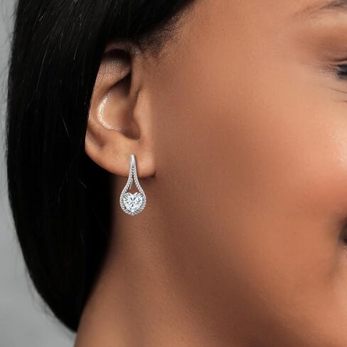 Gem Stone King 2.74 Cttw White Moissanite Dangle Earrings For Women | 925 Sterling Silver | Gemstone Birthstone | Heart Shape 7MM in Saudi Arabia