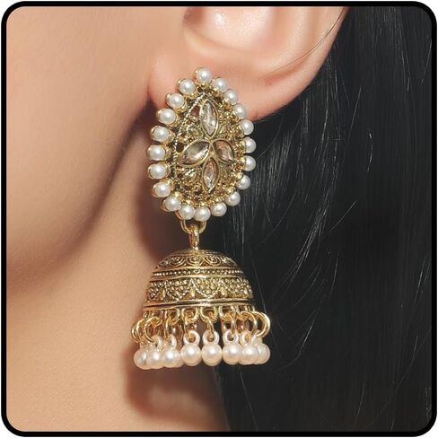 أقراط Jhumkas الهندية للنساء الهنديات بوليوود الثريا القرصية أقراط الذهب العرقي العرقي التقليدي Jhumka jhumki حلقات الزفاف حفل زفاف حفلة موسيقية في المجوهرات in Kuwait