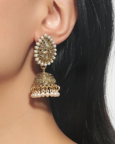 أقراط Jhumkas الهندية للنساء الهنديات بوليوود الثريا القرصية أقراط الذهب العرقي العرقي التقليدي Jhumka jhumki حلقات الزفاف حفل زفاف حفلة موسيقية في المجوهرات in Kuwait