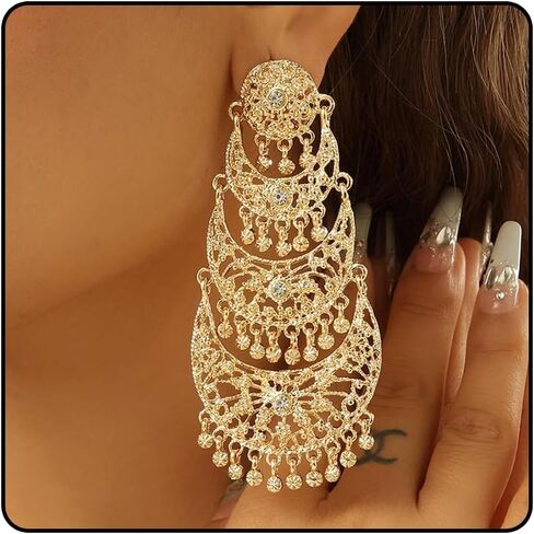 أقراط Jhumkas الهندية للنساء الهنديات بوليوود الثريا القرصية أقراط الذهب العرقي العرقي التقليدي Jhumka jhumki حلقات الزفاف حفل زفاف حفلة موسيقية في المجوهرات in Kuwait
