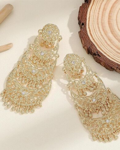 أقراط Jhumkas الهندية للنساء الهنديات بوليوود الثريا القرصية أقراط الذهب العرقي العرقي التقليدي Jhumka jhumki حلقات الزفاف حفل زفاف حفلة موسيقية في المجوهرات in Kuwait