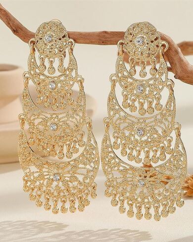 أقراط Jhumkas الهندية للنساء الهنديات بوليوود الثريا القرصية أقراط الذهب العرقي العرقي التقليدي Jhumka jhumki حلقات الزفاف حفل زفاف حفلة موسيقية في المجوهرات in Kuwait