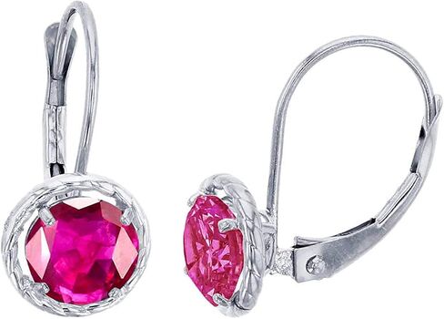 Solid 10K Yellow, White and Rose Gold 6mm Round Gemstone With Rope Frame Leverback Earrings | Genuine Gemstone Birthstone | Gold Earrings For Women in Saudi Arabia