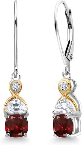 Gem Stone King 2.10 Cttw Cushion Garnet Half Moon Moissanite and Lab Grown Diamond Dangle Earrings For Women | 925 Silver and 10K Yellow Gold | Fine Jewelry Gifts for Her Mom Women Wife in Saudi Arabia