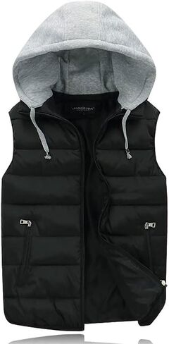 Gihuo Women's Puffer Vest Zip Up Quilted Padded Winter Sleeveless Hooded Vest Gilet Warm Jacket Outerwear VestBlack-XLarge in Kuwait