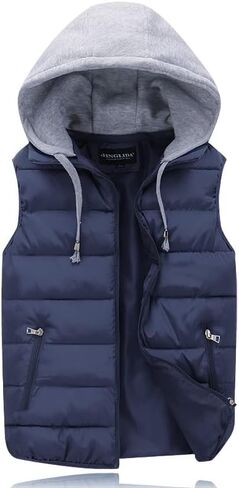 Gihuo Women's Puffer Vest Zip Up Quilted Padded Winter Sleeveless Hooded Vest Gilet Warm Jacket Outerwear VestBlack-XLarge in Kuwait