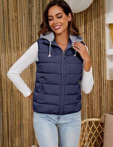 Gihuo Women's Puffer Vest Zip Up Quilted Padded Winter Sleeveless Hooded Vest Gilet Warm Jacket Outerwear VestBlack-XLarge in Kuwait