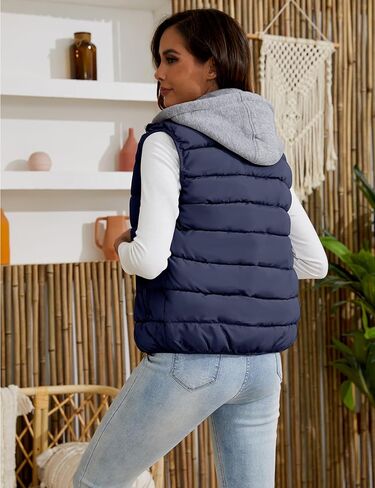Gihuo Women's Puffer Vest Zip Up Quilted Padded Winter Sleeveless Hooded Vest Gilet Warm Jacket Outerwear VestBlack-XLarge in Kuwait