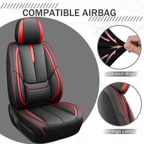 Car Seat Cover for Acura MDX 2001-2024,Premium Faux Leather Seat Cover | Breathable Waterproof Sports Drive in Style,Easy to Install Seat Covers (Full Set/Black - Red) in Kuwait