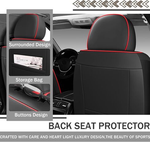 Car Seat Cover for Acura MDX 2001-2024,Premium Faux Leather Seat Cover | Breathable Waterproof Sports Drive in Style,Easy to Install Seat Covers (Full Set/Black - Red) in Kuwait