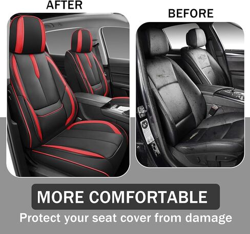Car Seat Cover for Acura MDX 2001-2024,Premium Faux Leather Seat Cover | Breathable Waterproof Sports Drive in Style,Easy to Install Seat Covers (Full Set/Black - Red) in Kuwait