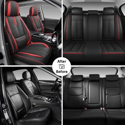Car Seat Cover for Acura MDX 2001-2024,Premium Faux Leather Seat Cover | Breathable Waterproof Sports Drive in Style,Easy to Install Seat Covers (Full Set/Black - Red) in Kuwait