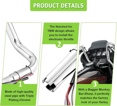 Mofun مسبقًا مسبقًا 12 بوصة شماعات APE 1 1/4 "Handlebar Bagger Handlebar متوافق مع Harley Touring Street Glide Electra Tri Glide Ultra Limited 2014-2023 ، Black in Kuwait