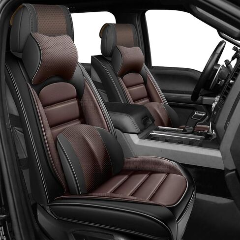 أغطية المقعد الكاملة لمقاعد المقعد GMC Sierra 1500 2018 ، مقاومة للجلد المقاومة للماء مع جيوب تخزين ، 5 قطع حماة للمقاعد مع الوسائد (أسود & بني) in Kuwait