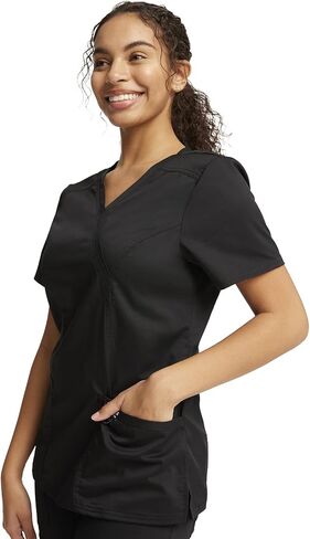 Cherokee Women's Scrub Set Mock Wrap Top with Princess Seams WW610 Mid Rise Tapered Leg Elastic Waist Drawstring Pant WW105 in Saudi Arabia
