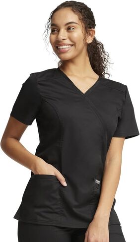Cherokee Women's Scrub Set Mock Wrap Top with Princess Seams WW610 Mid Rise Tapered Leg Elastic Waist Drawstring Pant WW105 in Saudi Arabia
