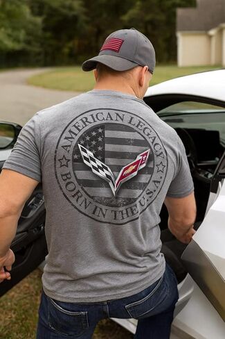 C7 Corvette Men's Short Sleeve T-Shirt - USA Flag Shirt - from The American Legacy Collection - Officially Licensed by GM in Saudi Arabia