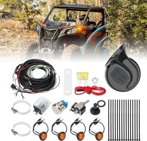 LKV UTV TEURL SIGNING KIT مع القرن - التوصيل والتشغيل ، ATV Street Legal مع مفتاح الدوران والخطر ، AMBER LED Blinker Kit متوافق مع Polaris Ranger RZR ، Can -AM ، Kawasaki ، CFMOTO ، ARCTIC CAT in Saudi Arabia