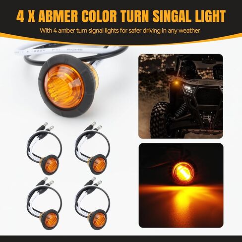 LKV UTV TEURL SIGNING KIT مع القرن - التوصيل والتشغيل ، ATV Street Legal مع مفتاح الدوران والخطر ، AMBER LED Blinker Kit متوافق مع Polaris Ranger RZR ، Can -AM ، Kawasaki ، CFMOTO ، ARCTIC CAT in Saudi Arabia