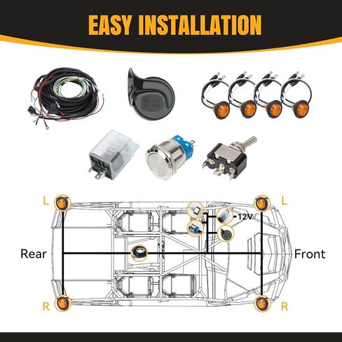 LKV UTV TEURL SIGNING KIT مع القرن - التوصيل والتشغيل ، ATV Street Legal مع مفتاح الدوران والخطر ، AMBER LED Blinker Kit متوافق مع Polaris Ranger RZR ، Can -AM ، Kawasaki ، CFMOTO ، ARCTIC CAT in Saudi Arabia