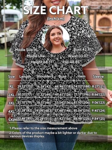 Siddhe Womens Plus Size Tops Ruffle Sleeve Lace Peasant Blouse Chiffon Floral Boho Beach Vacation Holiday Tunic Tops in Kuwait