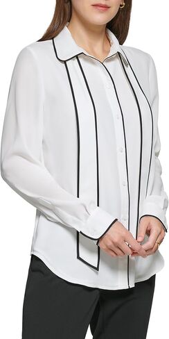 DKNY Women's Long Sleeve Button Front Collared Blouse in Saudi Arabia