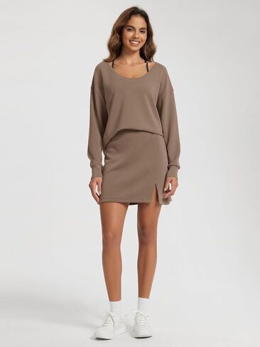 ODODOS Modal Soft Mini Skirt for Women, Side Slit High Waist A-Line Casual Daily Skirts in Saudi Arabia