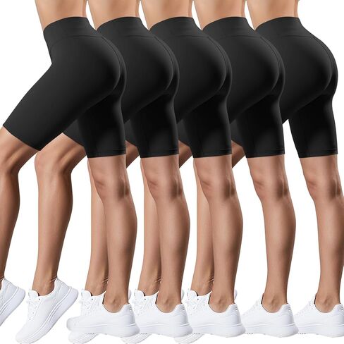 Coume 5 Pack Biker Shorts for Women 8 Inch High Waisted Tummy Control Spandex Yoga Workout Shorts Running Athletic Gym in Kuwait