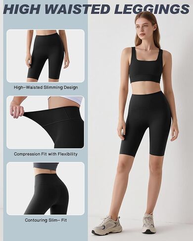Coume 5 Pack Biker Shorts for Women 8 Inch High Waisted Tummy Control Spandex Yoga Workout Shorts Running Athletic Gym in Kuwait