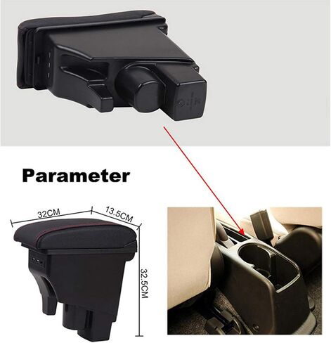 YJYWZH Armrest Box for Honda Fit Jazz 2002-2008 Car Arm Rest Seat Center Storage Box Consoles Double Layer with 3 USB Ports (Black with Black Thread) in Saudi Arabia
