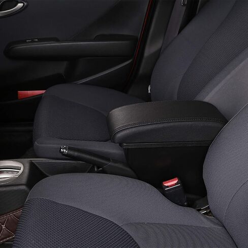 YJYWZH Armrest Box for Honda Fit Jazz 2002-2008 Car Arm Rest Seat Center Storage Box Consoles Double Layer with 3 USB Ports (Black with Black Thread) in Saudi Arabia